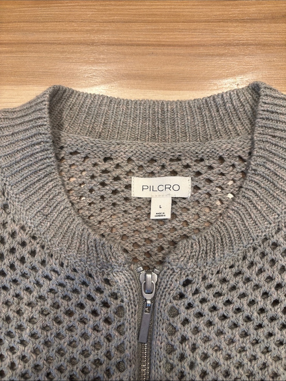 Pilcro Gray Open-Weave Zip Front Cardigan - Picture 3 of 4